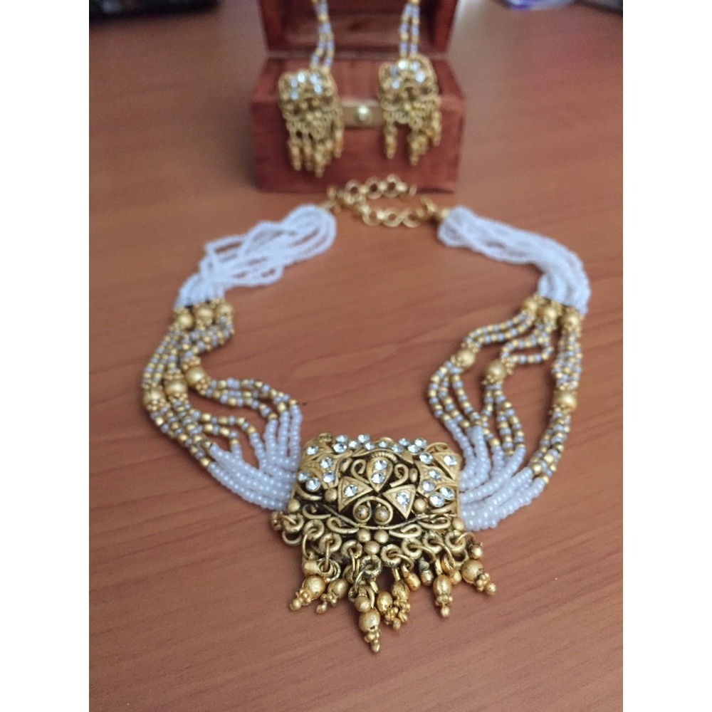White Pearl w/ light gold Indian Jewelry Set